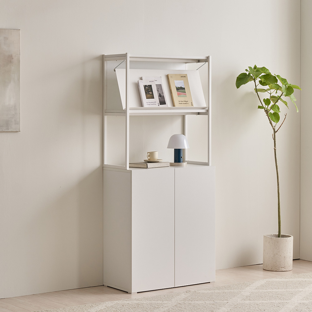 장인가구 마운트 도어장 600 2단 선반 다용도 수납장 세트+매거진랙