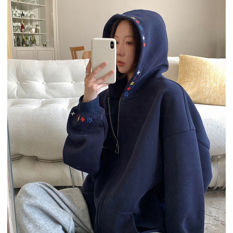 여성용 루즈핏 후드집업 간절기 아우터 초가을 캐주얼 스타일 편안한 착용감 데일리로 좋은 베이직한 디자인의 활용도 높은 카디건 재킷 - 상세 이미지 5