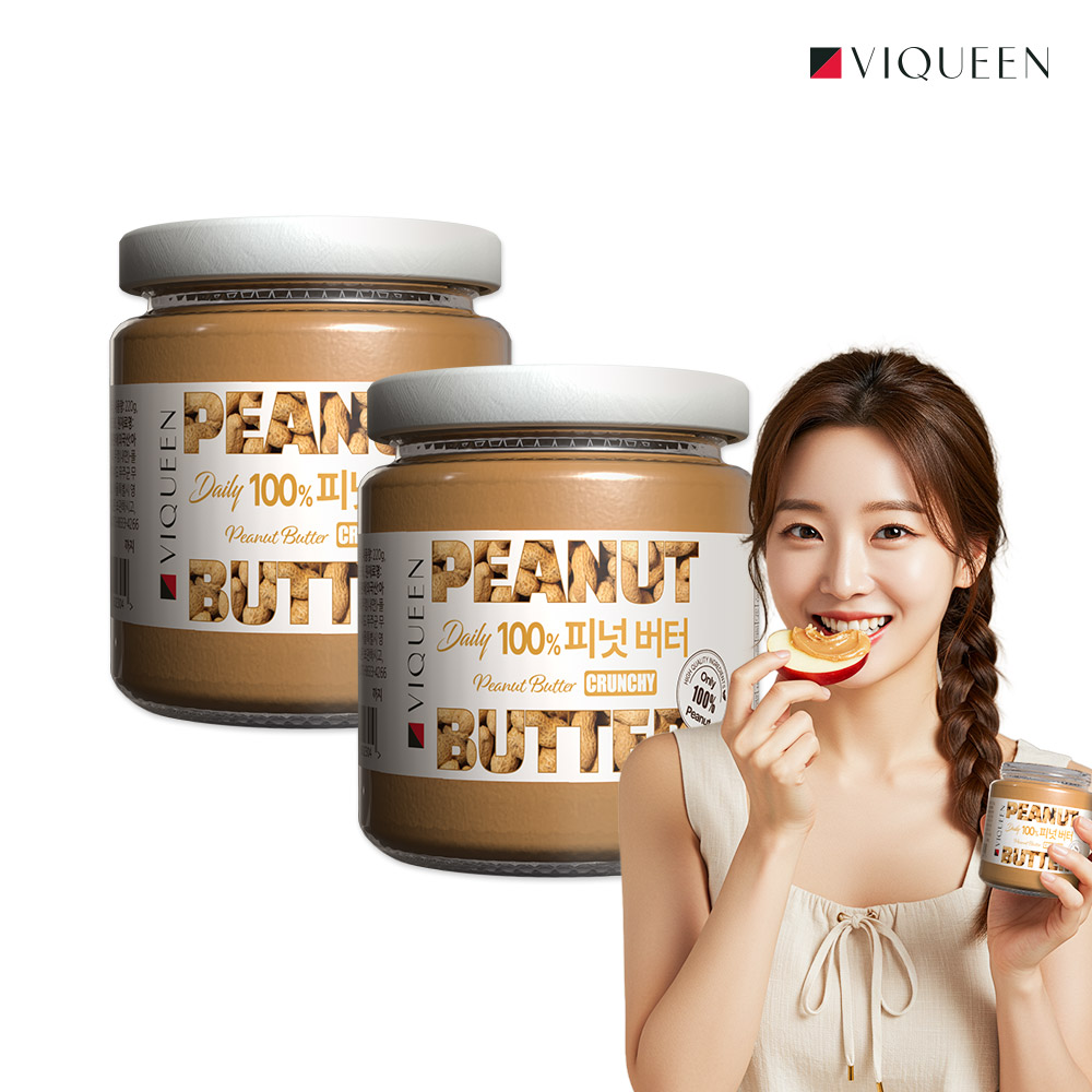바이퀸 데일리 100% 땅콩버터 220g 피넛버터 크런치 무첨가 1+1 - 메인 이미지