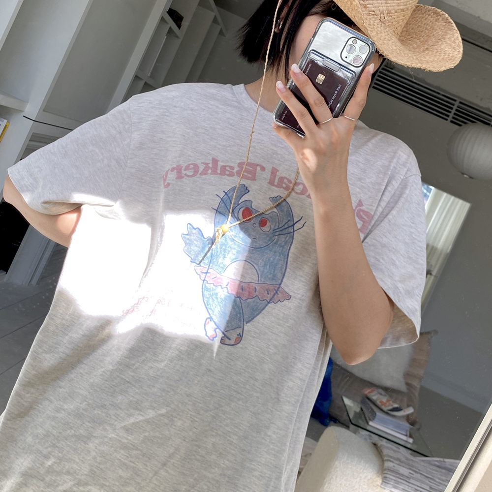 [3차] 피지컬베이커리 고양이 오버핏반팔 캐릭터반팔 빈티지 티 발레 슬래커 코어 오프화이트, S 이미지 7