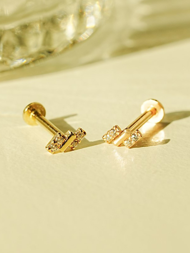[0.8mm] 14K 인터널 미니 바게트 큐빅 라블렛 피어싱