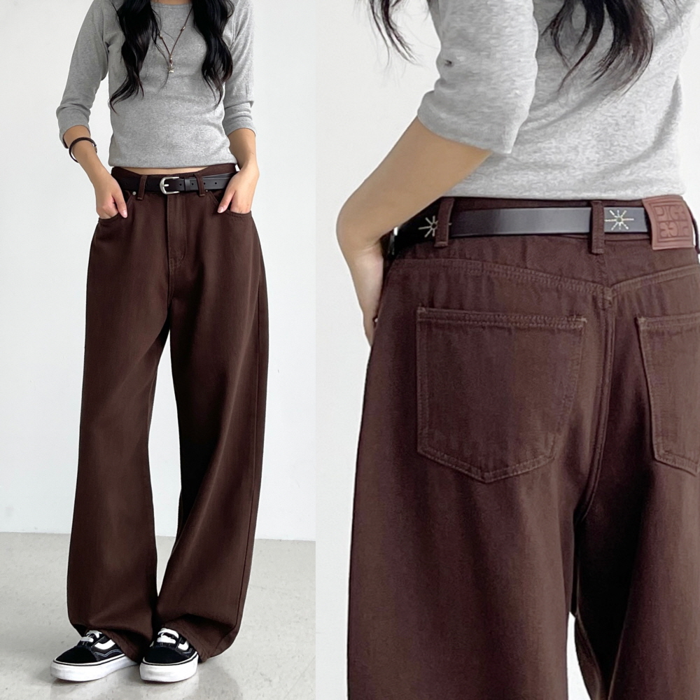 여성와이드팬츠 가을 도톰한 후들 면 코튼 브라운 블랙 여자 벌룬핏 통바지 코지배럴팬츠 - 상품 이미지