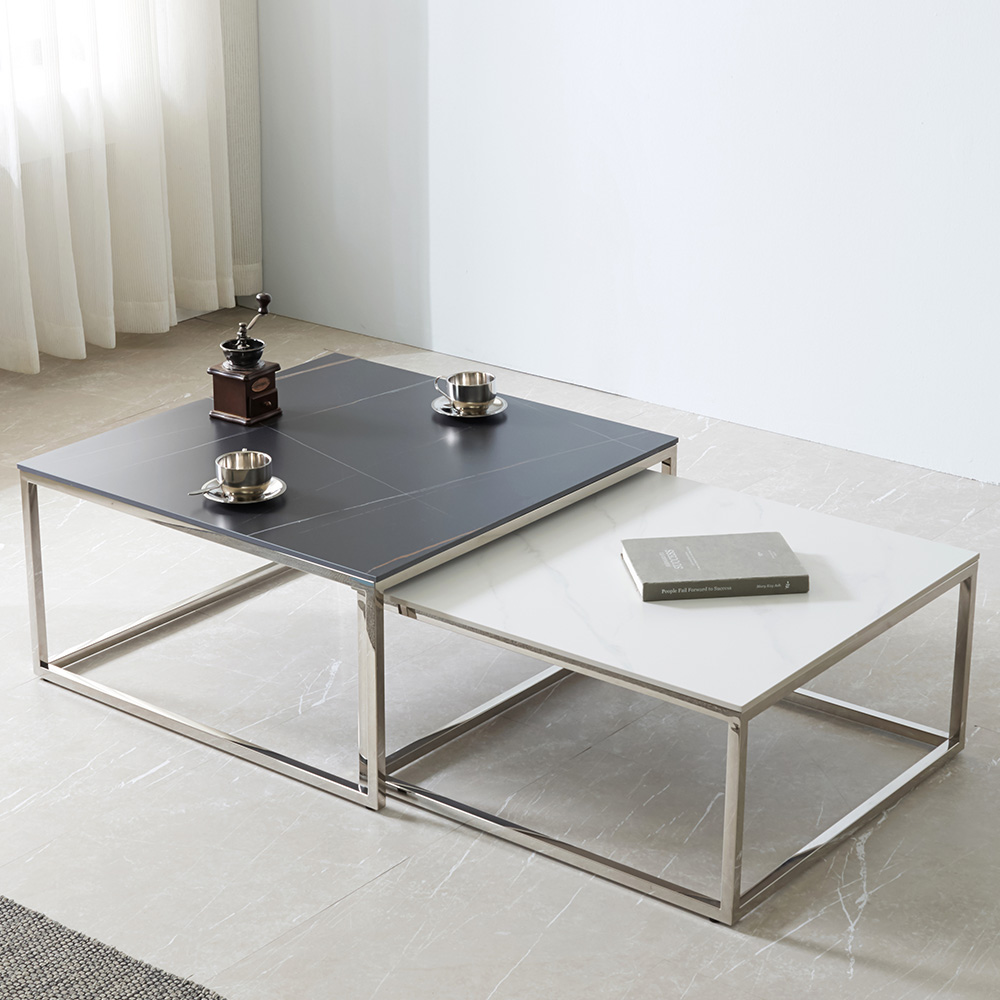 스코나 바렌트 사각 듀얼 포세린 세라믹 스텐 스틸 거실 소파 테이블 S, 화이트