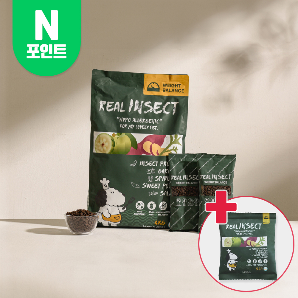 라포그 리얼인섹트 강아지 반려견 곤충 단백질 알러지케어 하이포알러제닉 사료 체중관리 4kg+600g - 메인 이미지