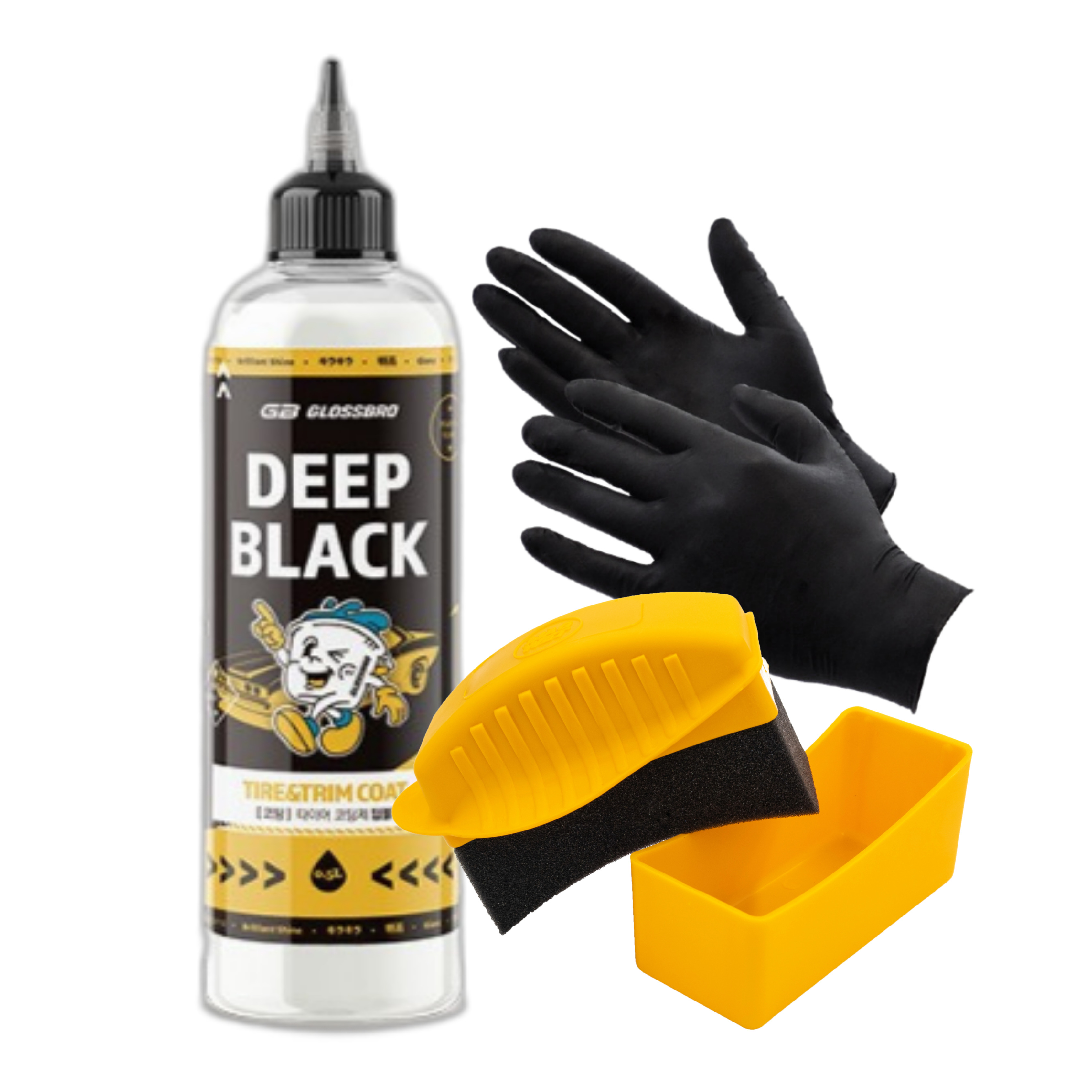 딥블랙 타이어 광택제 코팅 500ml 플라스틱 코팅제 스펀지 세트 제품 이미지