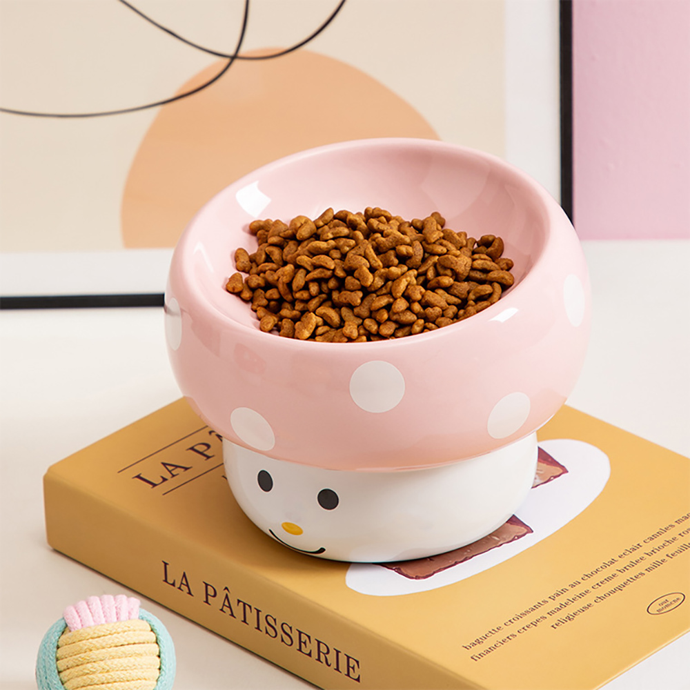 머쉬룸 경사형 도자기 고양이 밥그릇 강아지 물그릇 식기 수반 애견