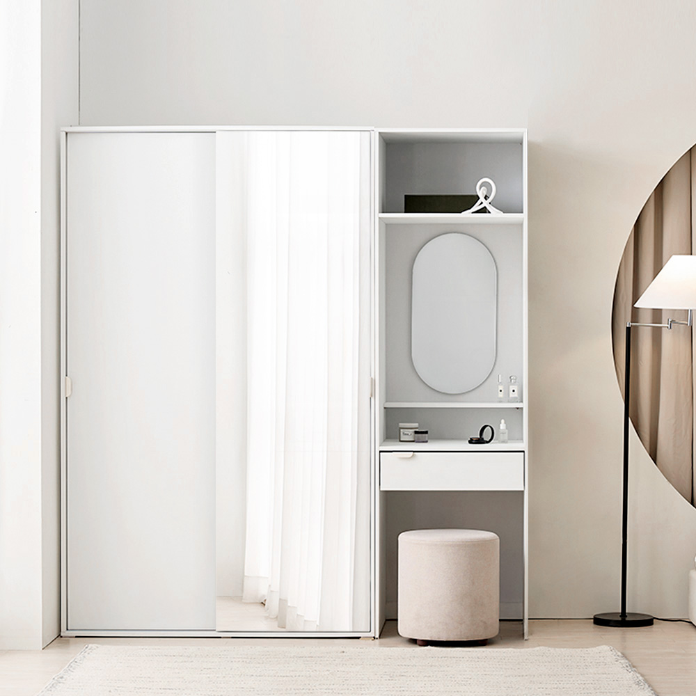 장인가구 코라 1800 슬라이딩 옷장 세트 1200 거울옷장 (선반형)+600 수납화장대 - 상품 이미지