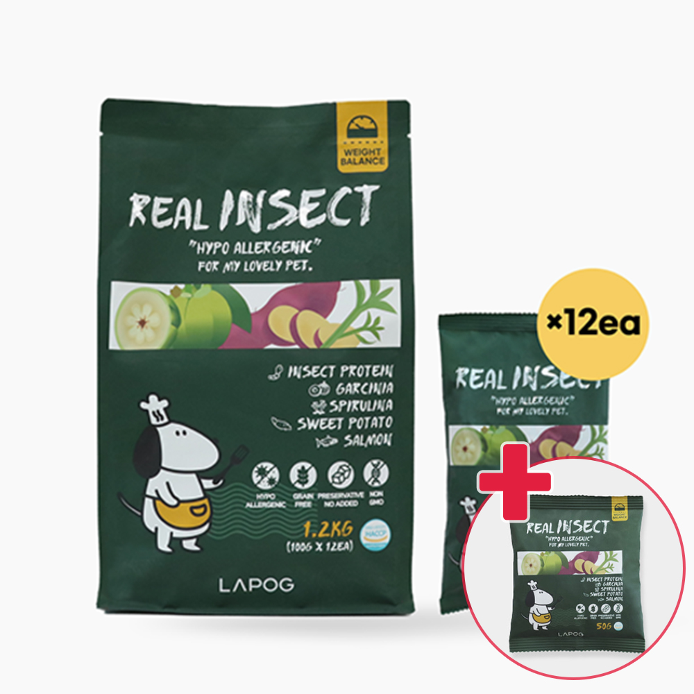라포그 리얼인섹트 강아지 반려견 곤충 단백질 하이포알러제닉 사료 체중관리 1.2kg+300g - 메인 이미지