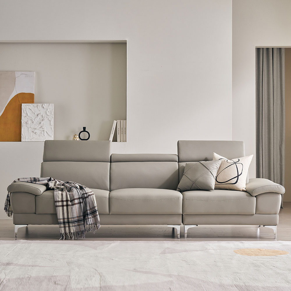 장인가구 모노바 4인용 탄탄한 헤드레스트 비건 실리콘 인조 가죽소파 (스툴 미포함)