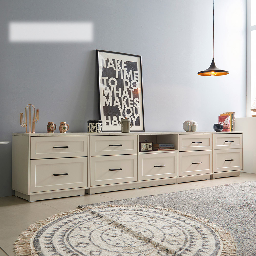 장인가구 엘리아 화이트 대리석패턴 3000 높은 거실장