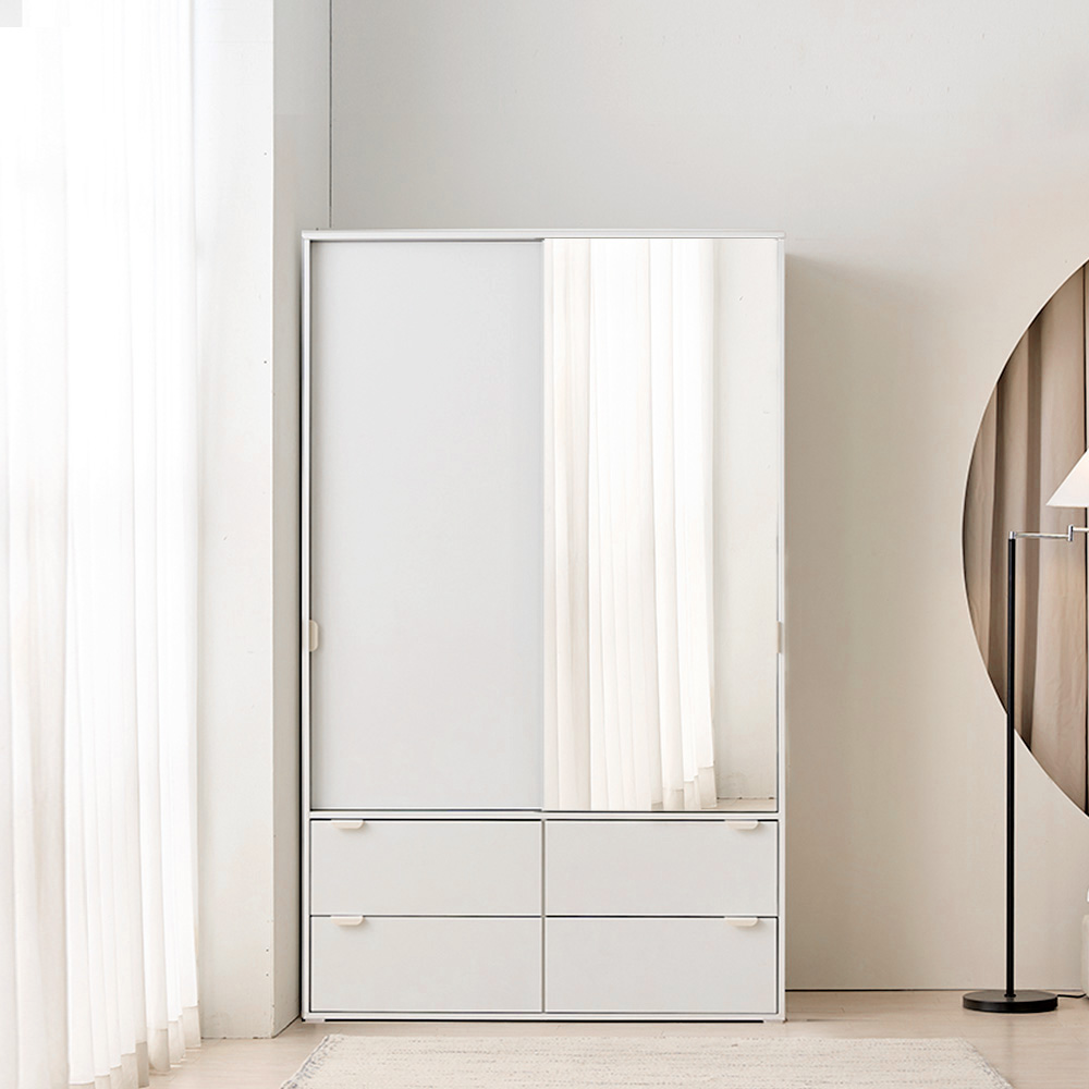 장인가구 코라 슬라이딩 거울 옷장 2단서랍 행거형 1200 - 상품 이미지