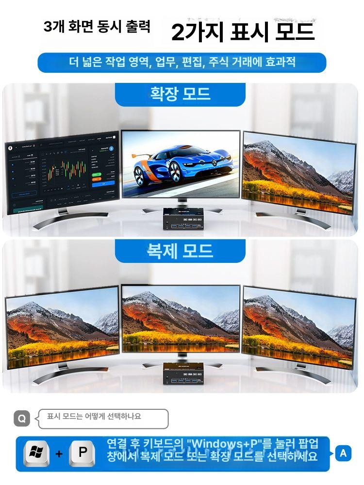 KVM 스위치 듀얼 8K 모니터 4K Out 30Hz 144Hz 1.4 2in KVM202AS EDID 포함 - 상세 이미지 3