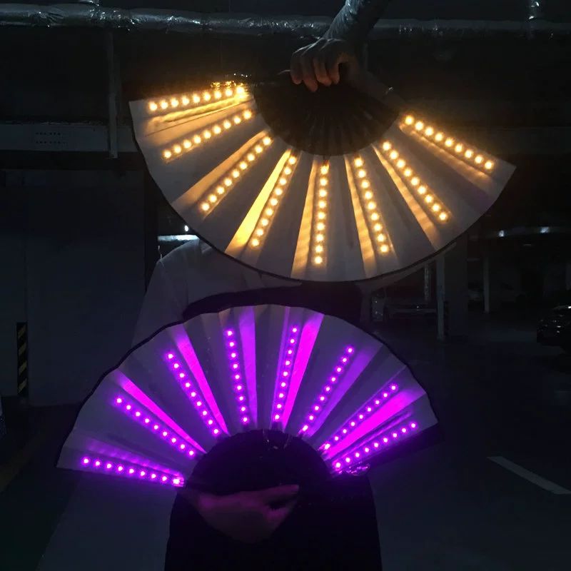 LED 부채 발광 공연 파티 소품 무용 댄스 접이식 야광 레드라이트 2개 배터리 기타 - 상품 이미지