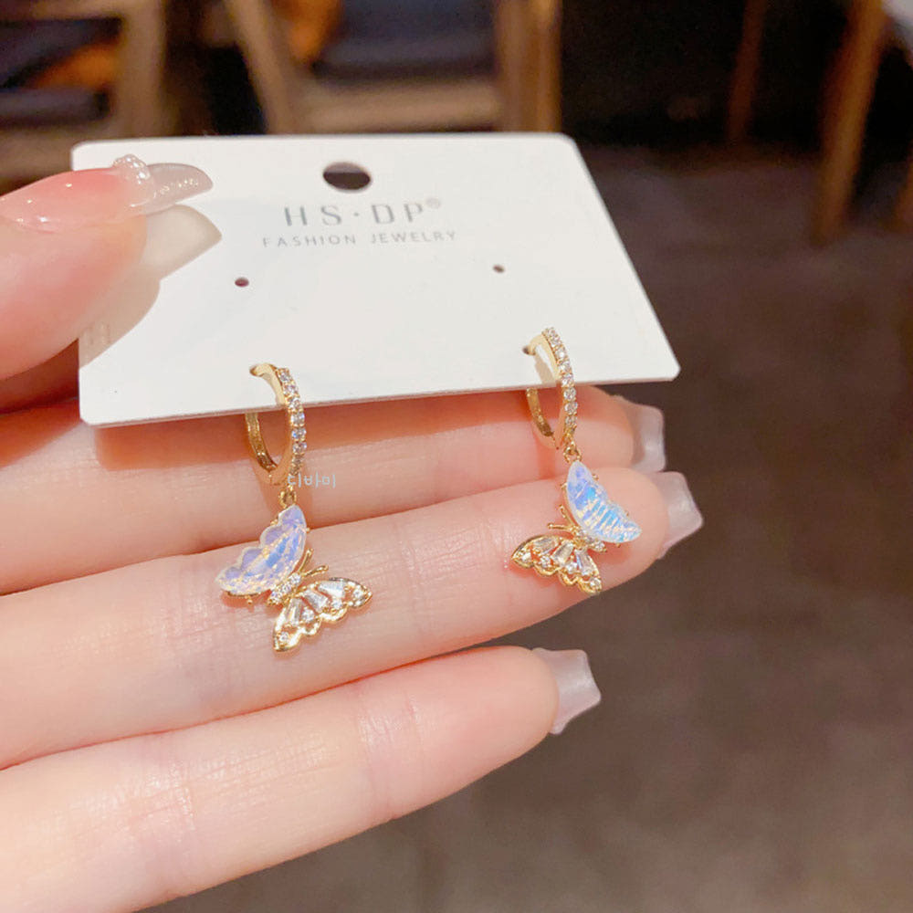 홀로그램 큐빅 나비 원터치 무알러지귀걸이 골드 도금 14K 이어링 - 상세 이미지 5
