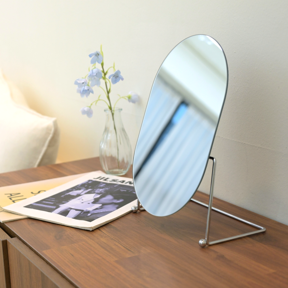 미드센츄리 모던 노프레임 탁상거울 화장대거울 각도조절 실버 골드
