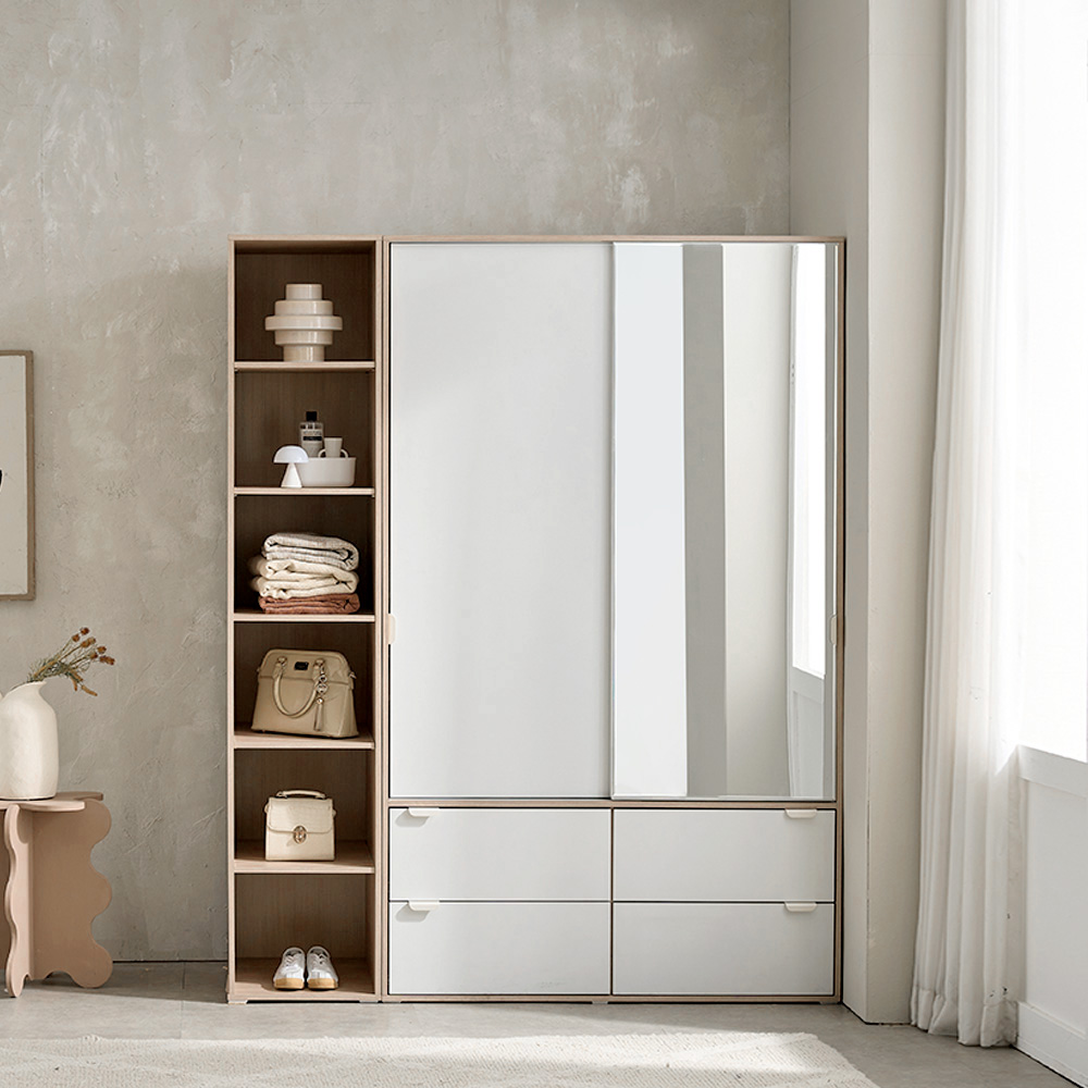 장인가구 코라 1600 슬라이딩 옷장 세트 1200 거울 서랍옷장 (행거형)+400 선반장 - 상품 이미지