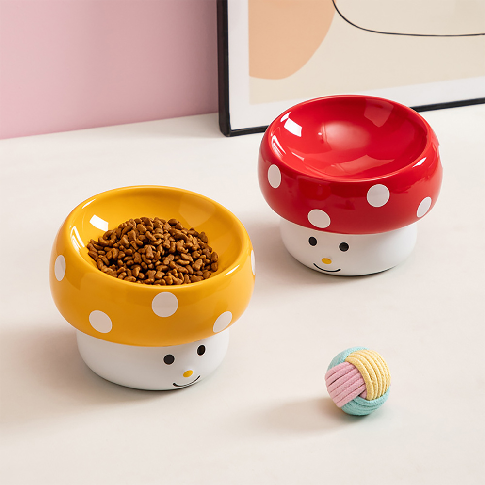 머쉬룸 경사형 도자기 고양이 밥그릇 강아지 물그릇 식기 수반 애견