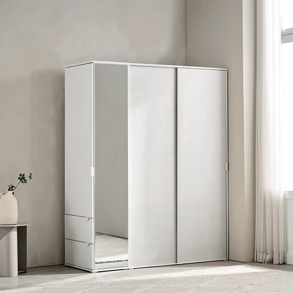 장인가구 코라 1600 슬라이딩 옷장 세트 1200 옷장 (선반형)+400 측면 거울장 - 상품 이미지