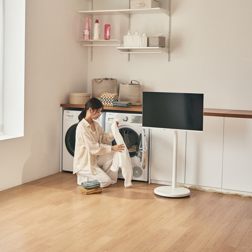 와이드무빙뷰 화이트에디션 삼탠바이미V3 셋트 QLED 81cm(32인치) FHD 스마트 이동식 TV 유압식 높이조절 중소바이미 자가설치