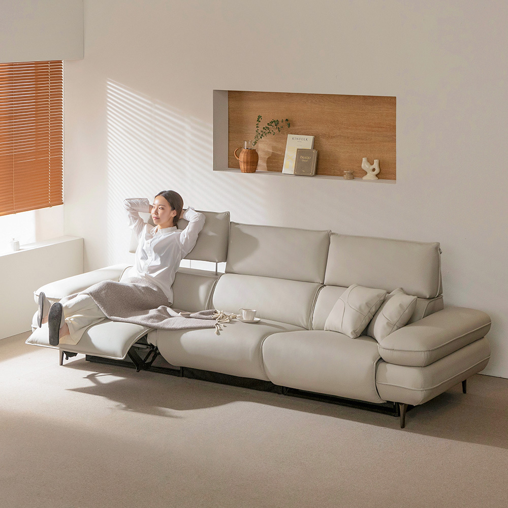 장인가구 판토 4인용 양방향 전동 가죽 리클라이너 소파 오토헤드레스트