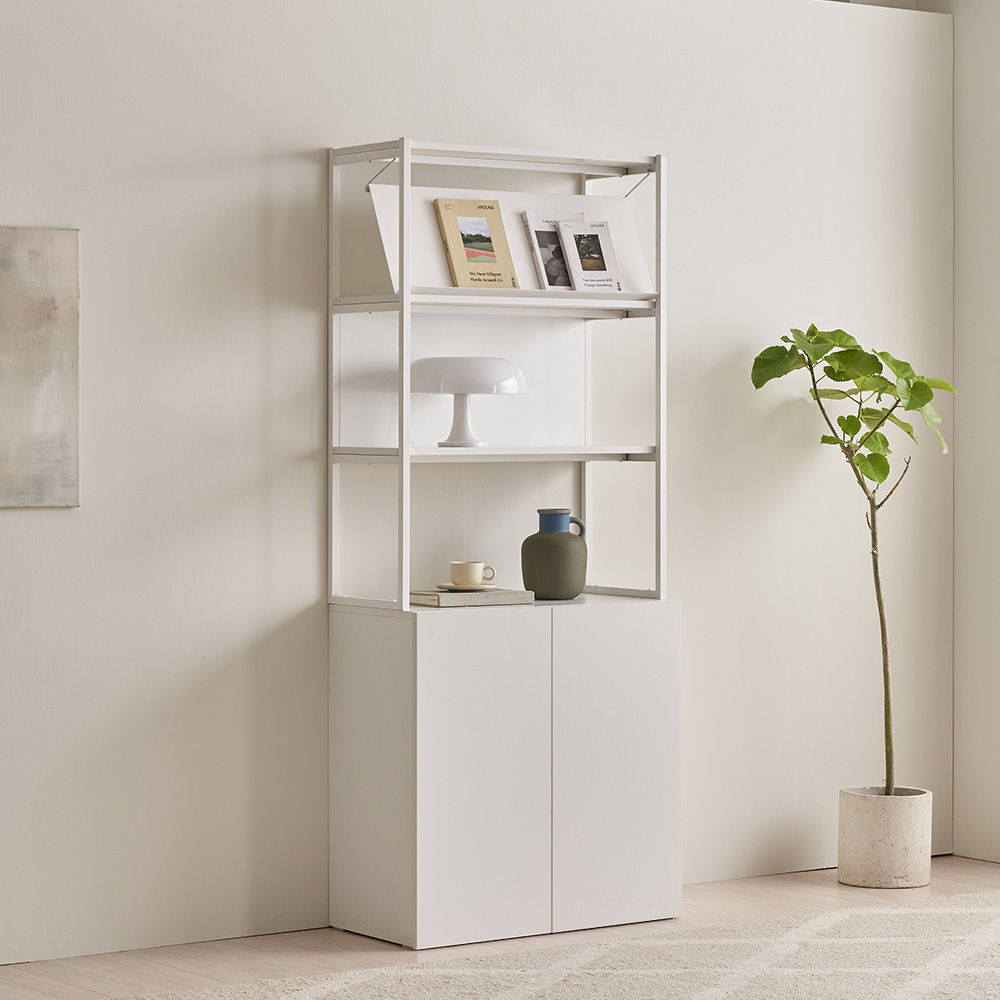 장인가구 마운트 도어장 600 3단 선반 다용도 수납장 세트+매거진랙