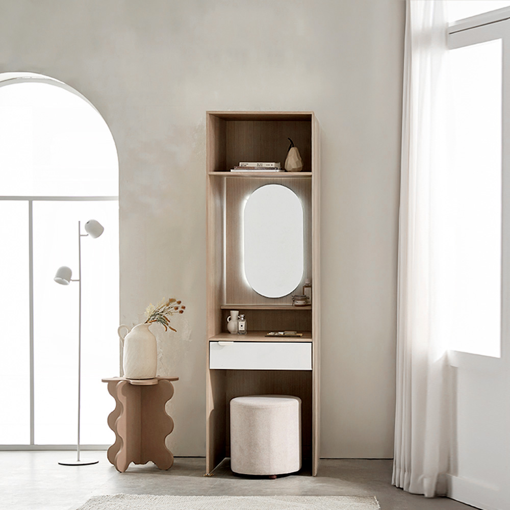 장인가구 코라 600 화장대 라운드 무드등 거울 수납화장대