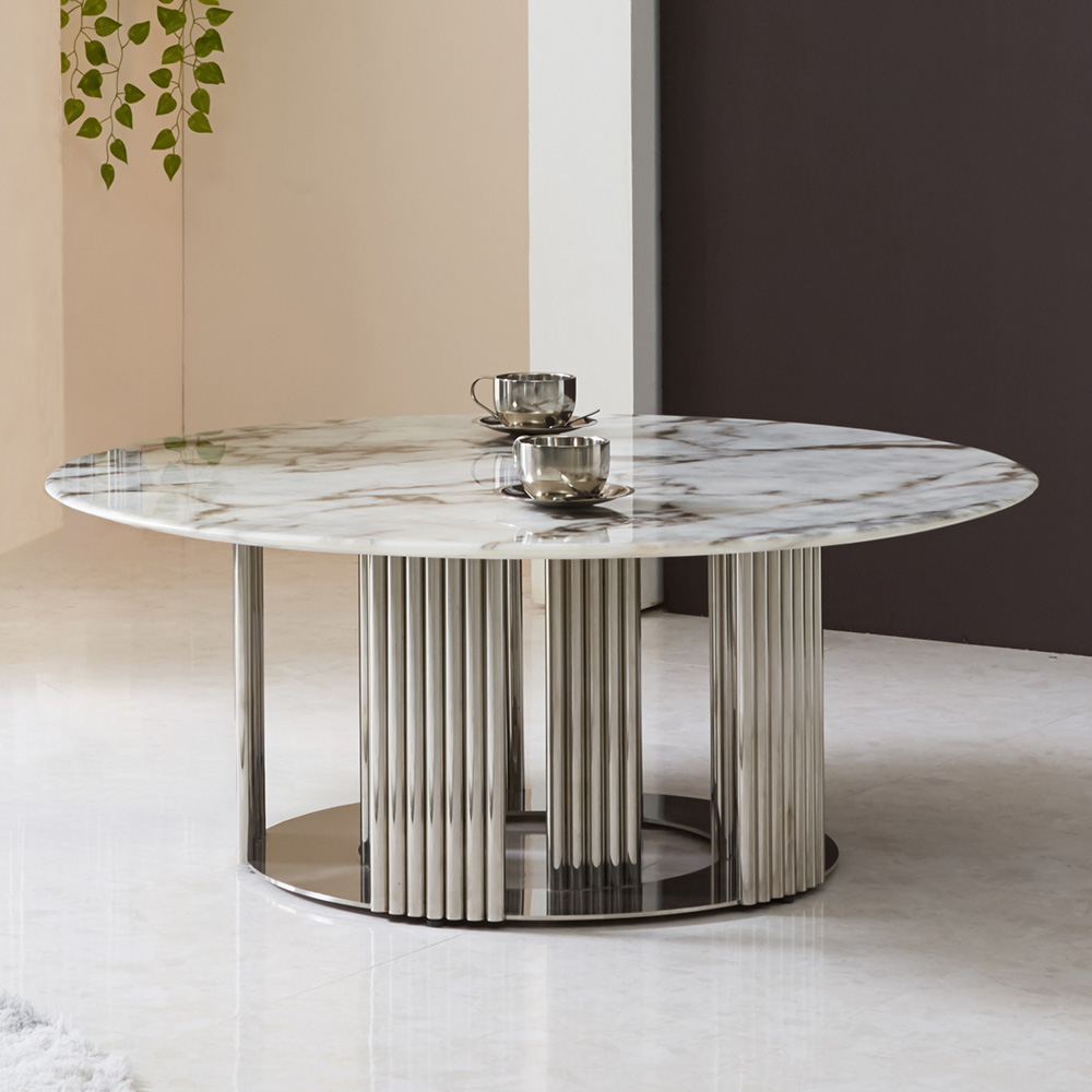 스코나 피에노 원형 듀얼 대리석 스텐 스틸 거실 소파 테이블 L