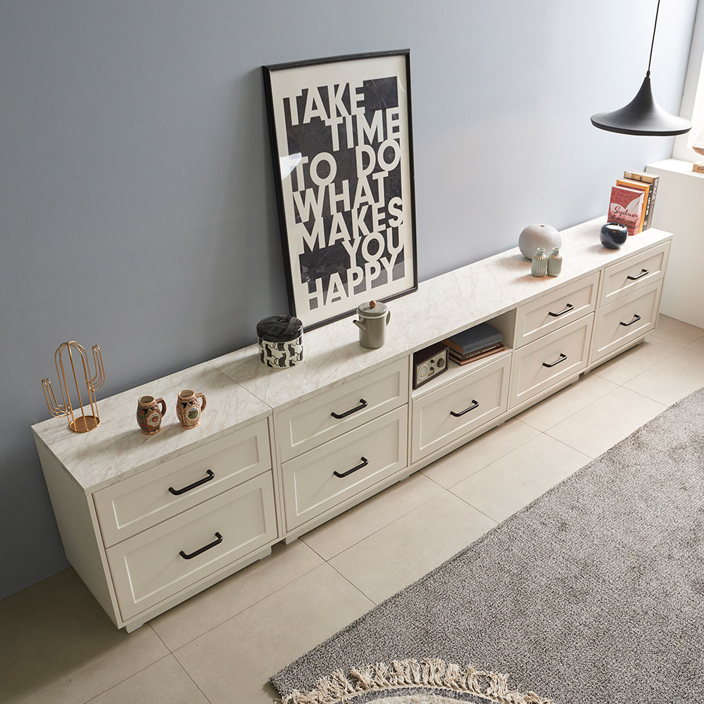 장인가구 엘리아 화이트 대리석패턴 3000 높은 거실장