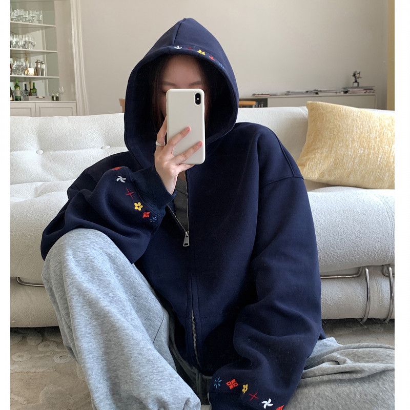 여성용 루즈핏 후드집업 간절기 아우터 초가을 캐주얼 스타일 편안한 착용감 데일리로 좋은 베이직한 디자인의 활용도 높은 카디건 재킷 - 상품 이미지