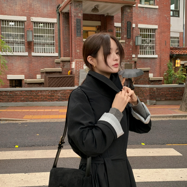 [자체제작] 자체제작 스트라이프 안감 허리스트랩 롱 트렌치코트 ct1667 제품 이미지