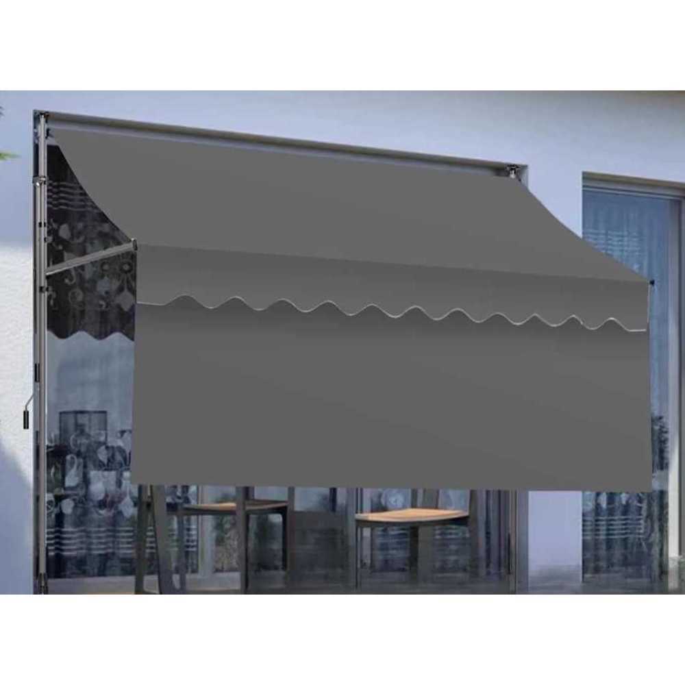 야외 어닝 기둥식 수동 상가 카페 테라스 차양막 베이지+회색 지지대 200x120cm - 상품 이미지
