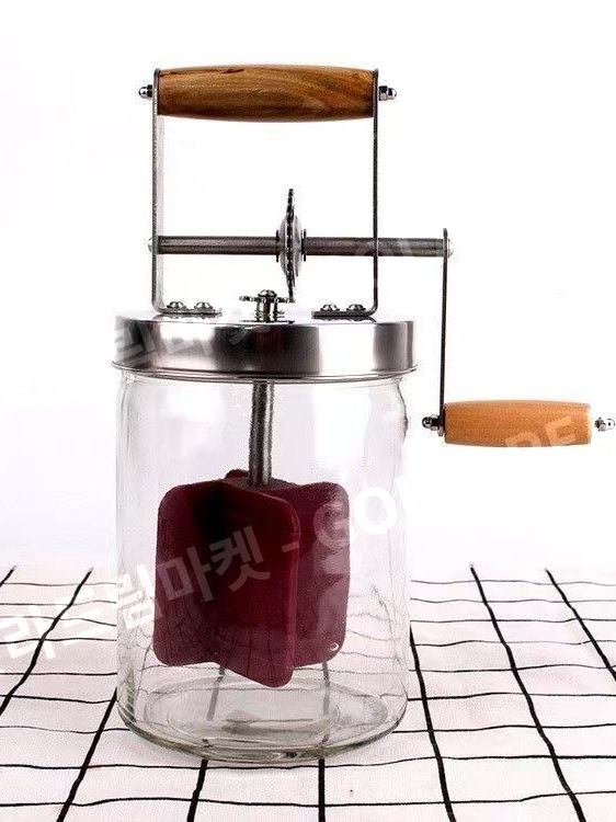 수제 버터 제조기 유리 핸드크랭크 홈메이드 크림치기기 1000ml 투명 - 상품 이미지
