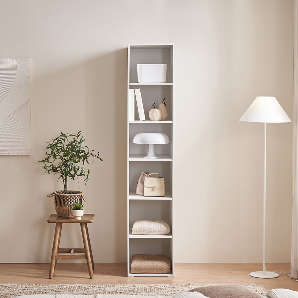 장인가구 나드 미니 슬림 싱글 400 6단 오픈선반 코너 원룸 옷 정리 틈새 수납장