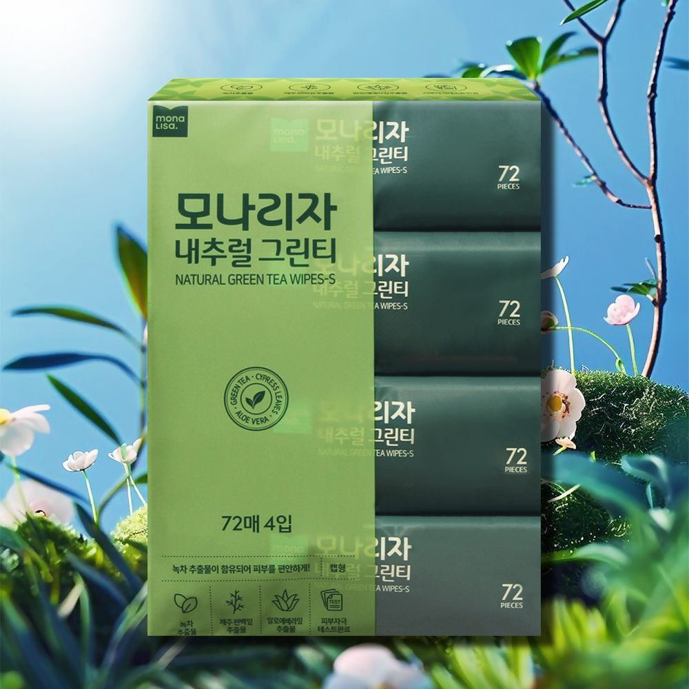 모나리자 내추럴 그린티 물티슈 캡형 72매 4팩