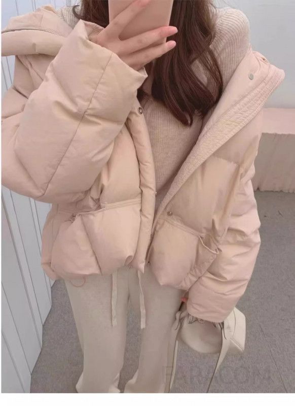 여성용 후드 크롭패딩 핑크색 하프패딩 겨울 따뜻한 착용감 캐주얼 스타일 학생용 재킷 데일리 아우터 경량 디자인 - 상세 이미지 3