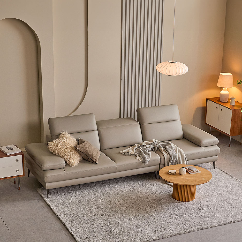 장인가구 알론드 이태리 가죽소파 4인용 천연면피 소가죽 쇼파 (스툴미포함)