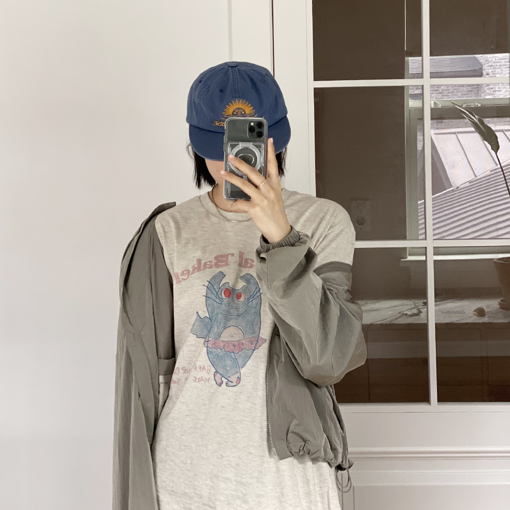 [3차] 피지컬베이커리 고양이 오버핏반팔 캐릭터반팔 빈티지 티 발레 슬래커 코어 오프화이트, S 이미지 6