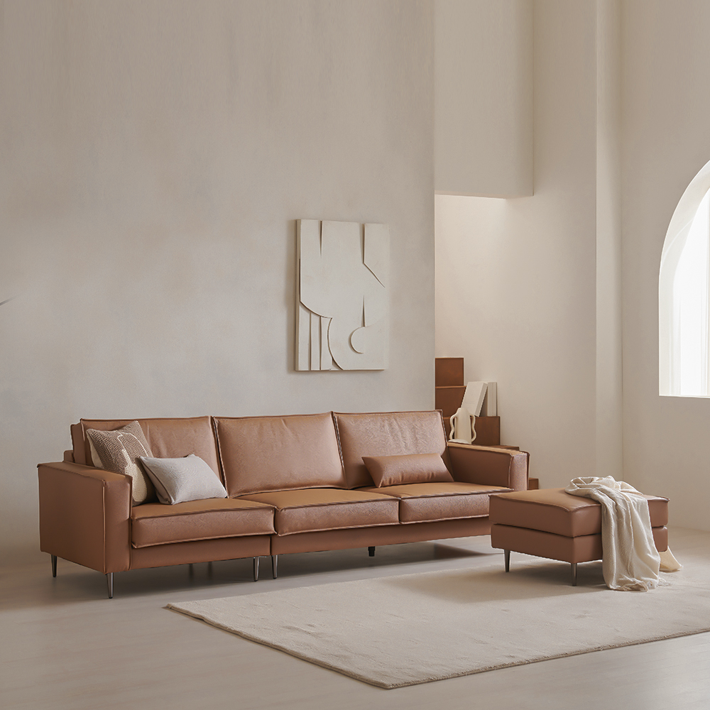 장인가구 데이먼스 4인용 가죽소파 천연면피 탄탄한 방수 거실 쇼파 (스툴 미포함)