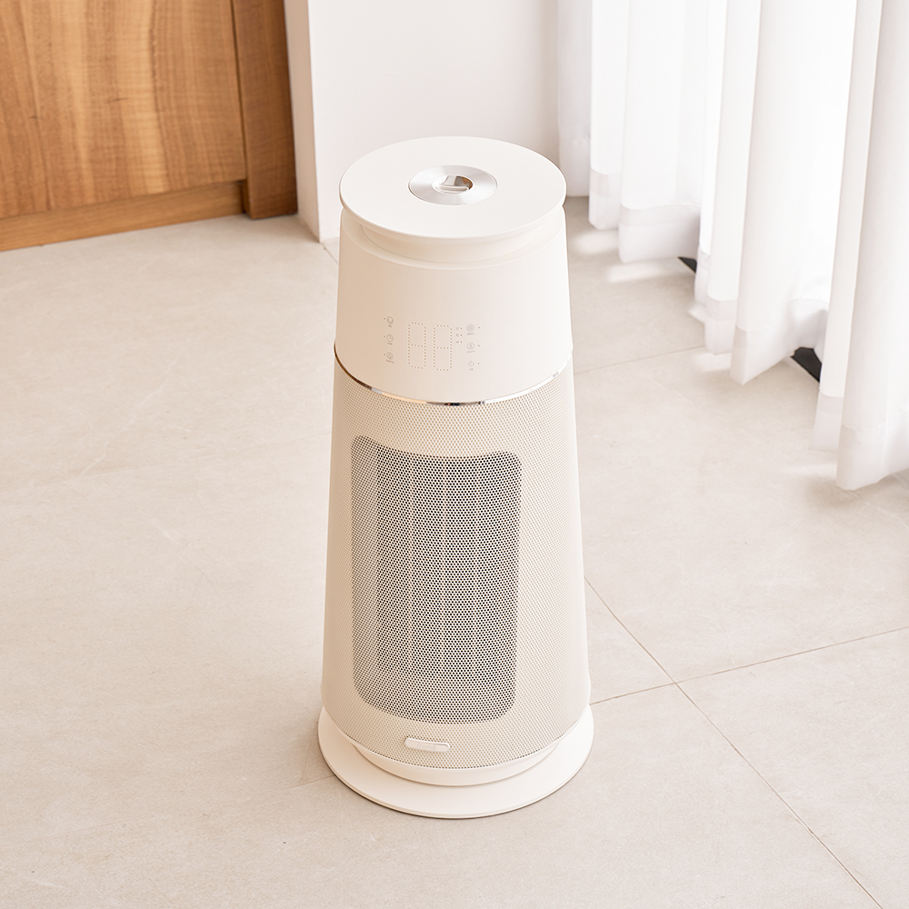 [가습기+온풍기 2in1] 프롬비 미스트 히터팬 자동회전 대형 PTC 온풍기 초음파 가습기 크림화이트