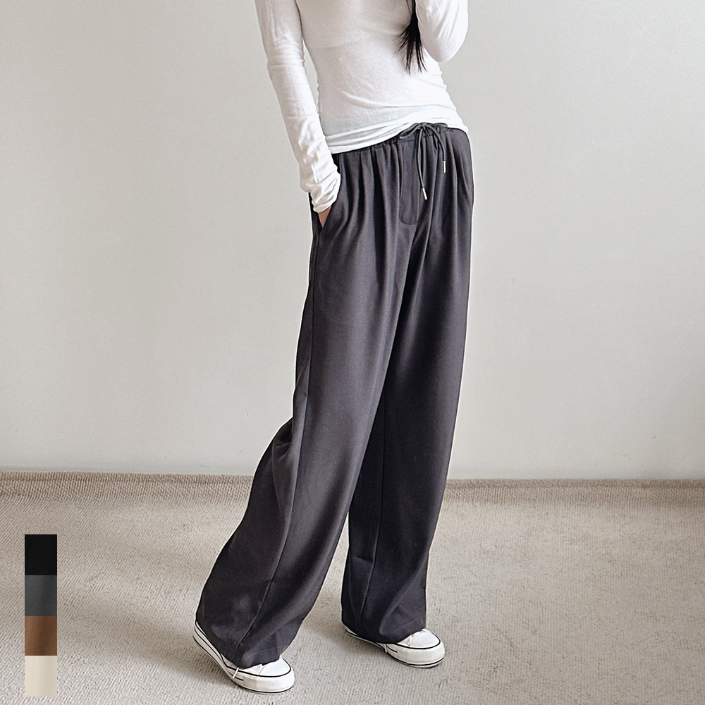 여성 밴딩 슬랙스 와이드 하이웨스트 투턱 키작녀 가을 블랙 그레이 - 상품 이미지