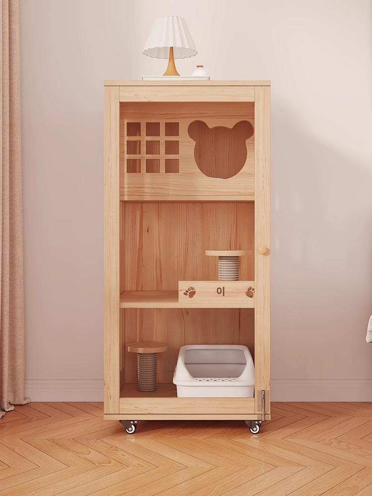 원목 고양이호텔 하우스 놀이터 빌라 대형 케이지 60x60x90cm 우드 직접 설치 - 상품 이미지