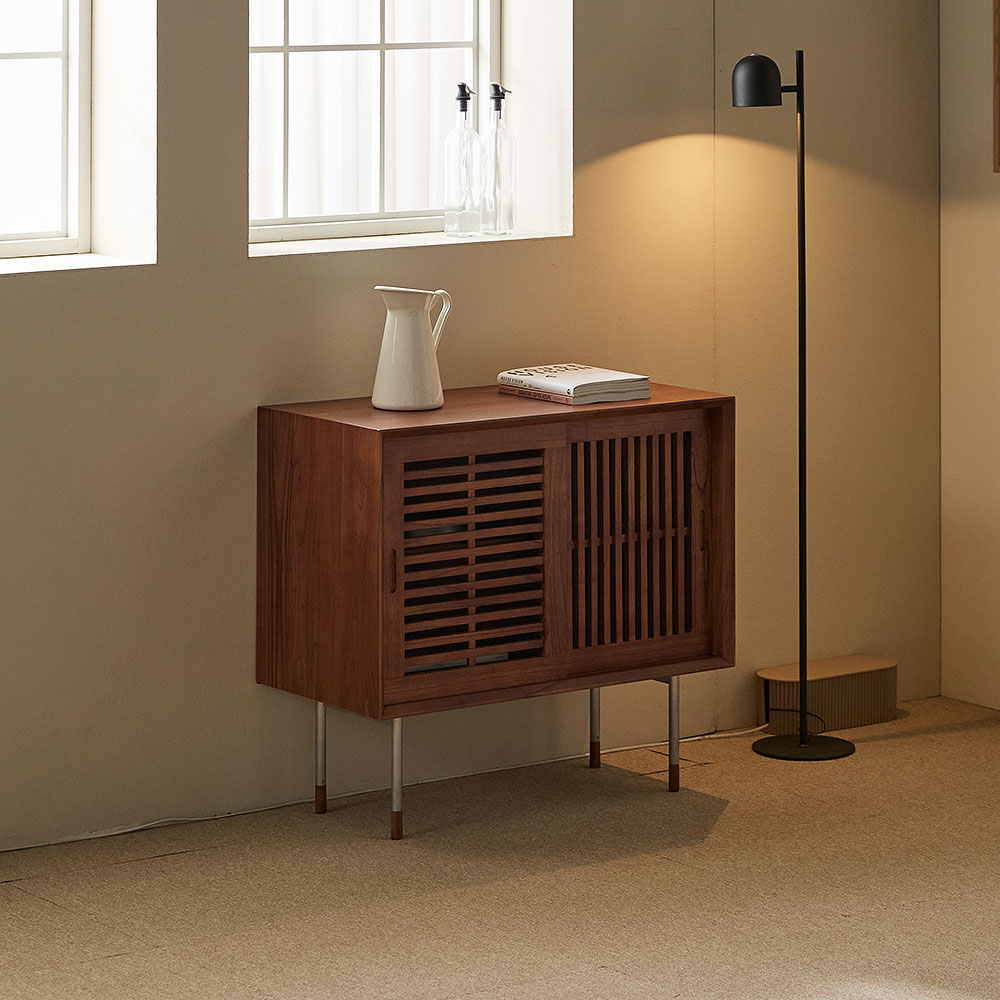 장인가구 노마딕 참죽나무 높은 TV다이 예쁜 원목 수납 선반 거실장 1500