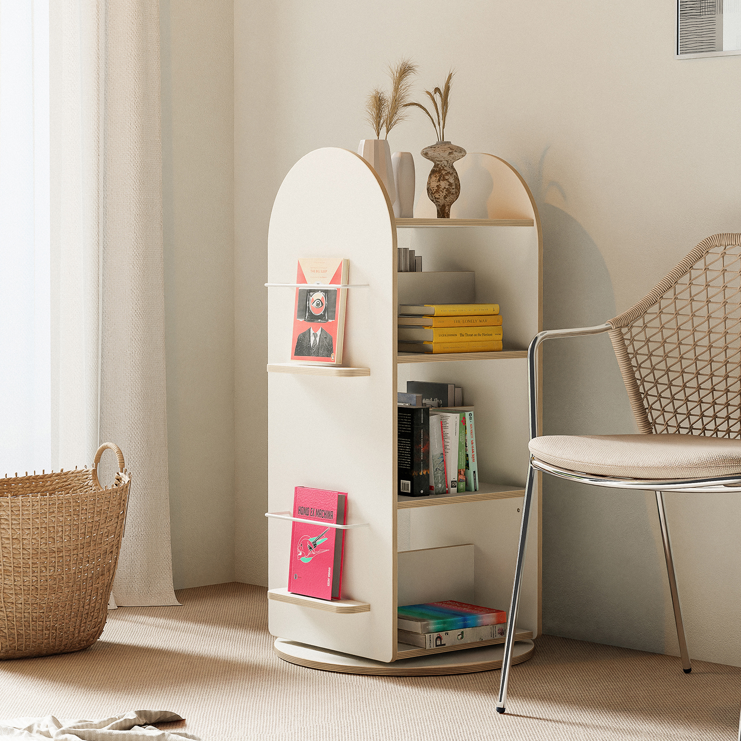 전면 회전책장 아기 교구장 어린이 유아 책장 570x570x1460, 5단, 크림화이트