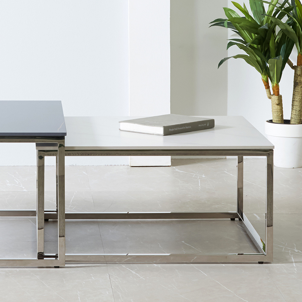 스코나 바렌트 사각 듀얼 포세린 세라믹 스텐 스틸 거실 소파 테이블 S, 화이트