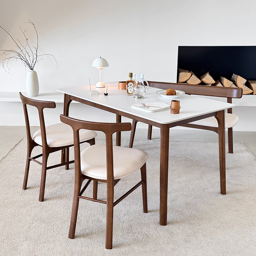 라라 6인용 원목 포세린 세라믹 식탁세트 식탁+의자3+벤치1, 1800mm, 퓨어화이트