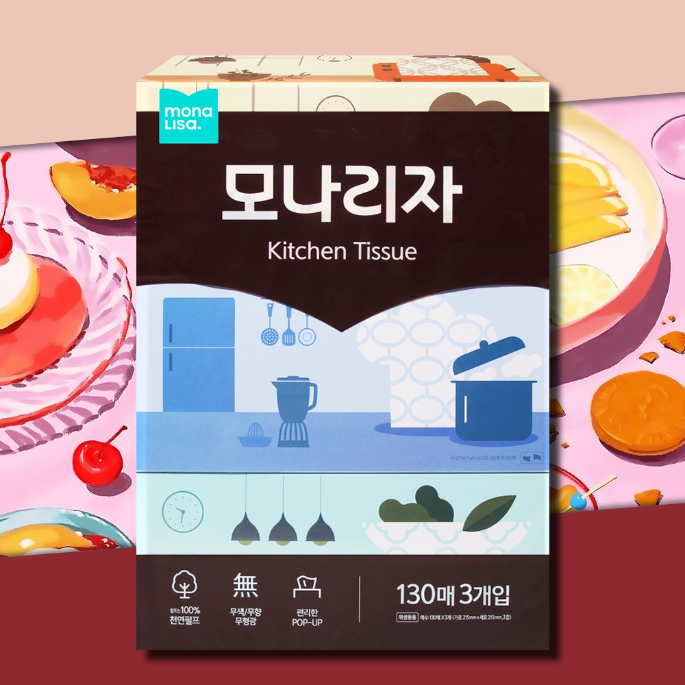모나리자 뽑아쓰는 키친타올 키친티슈 130매 3입 - 메인 이미지