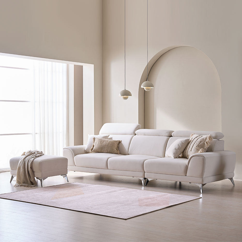 장인가구 컴피 헤드레스트 아쿠아텍스 패브릭 4인용 소파 (스툴 포함)