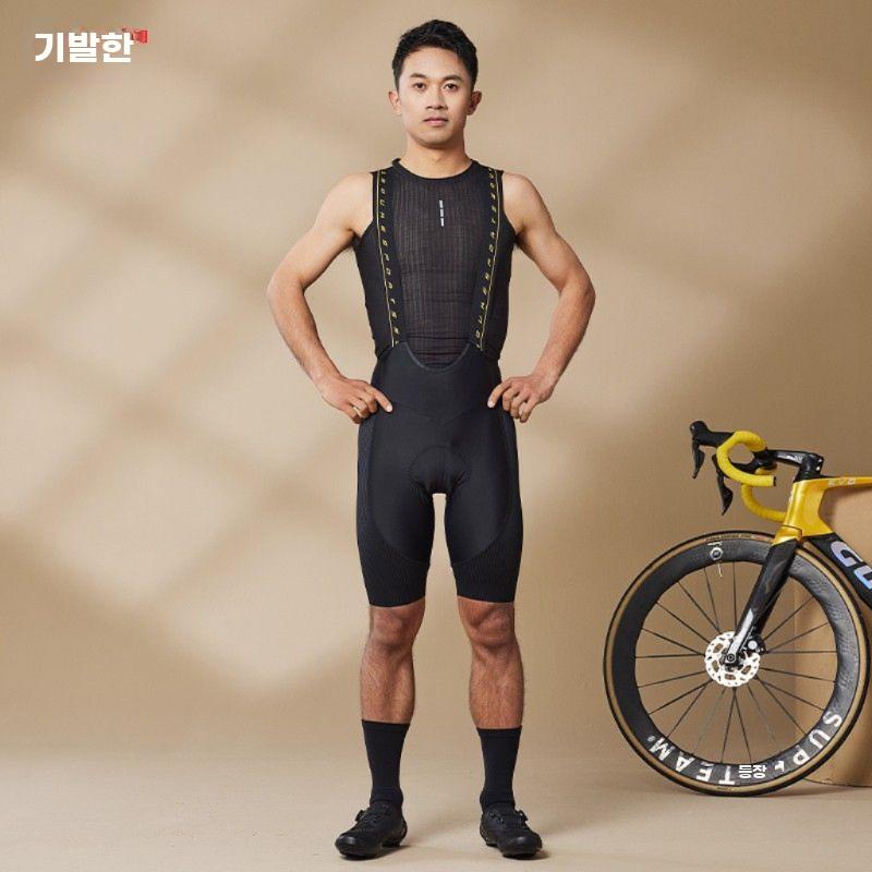 여름용 자전거 빕숏 통기성 고탄력 멜빵 반바지 블랙 - 상세 이미지 2