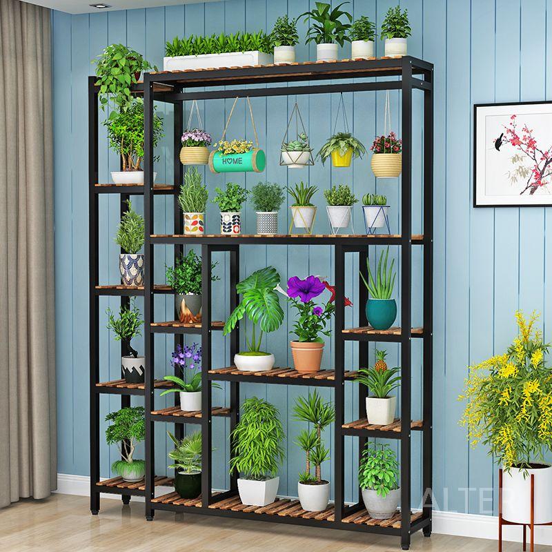 화분 진열대 받침대 선반 철제 정리대 베란다 인테리어 화이트 원목 120x30x140cm - 상세 이미지 4