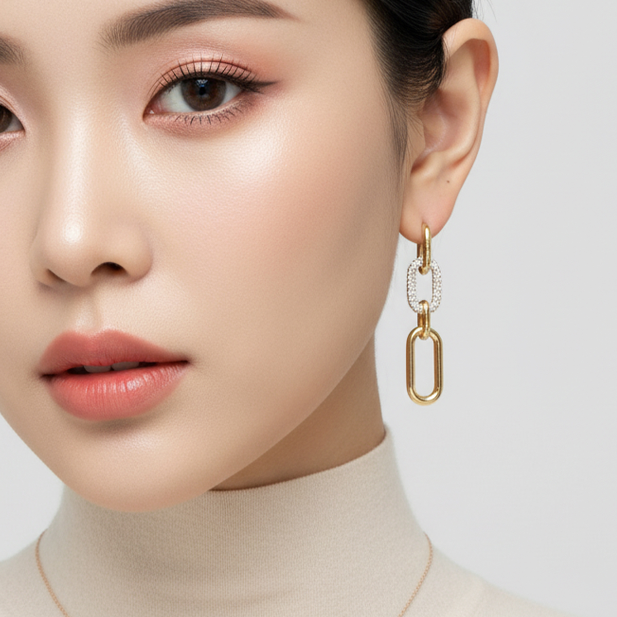 릴리골드 원터치 드롭 오벌 체인링 14k 18k 금 도금 귀걸이 - 상세 이미지 2